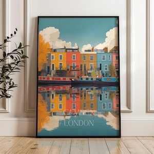 Camden London Art Print - camden travel print, camden art print, camden town prints, camden canal print, colourful houses, camden lock print