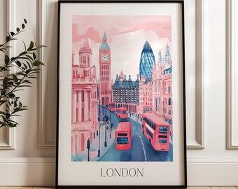 London Art Print: Pink Travel Poster (Unframed or Framed)