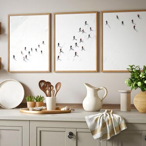 Gallery Set of 3 Skiing Art Prints - Wall Art Set, Minimalist Wall Art, Set of 3, Minimalist Fine Art Print, Neutral Triptych, Bedroom print