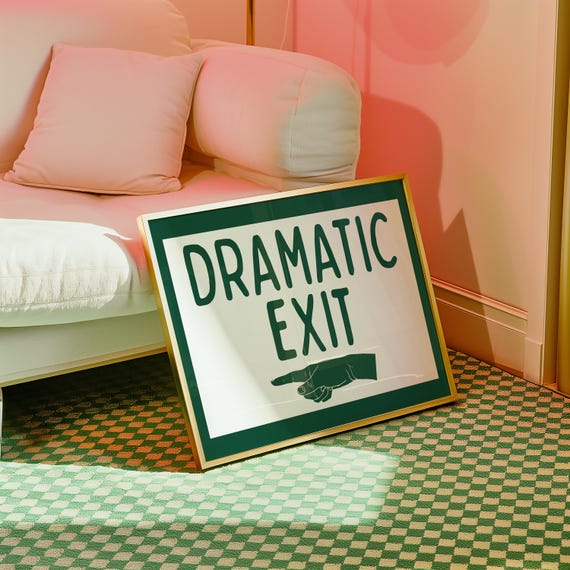 Hallway Wall Art Poster, Retro Exit Sign (A4, A3, A2 Sizes)