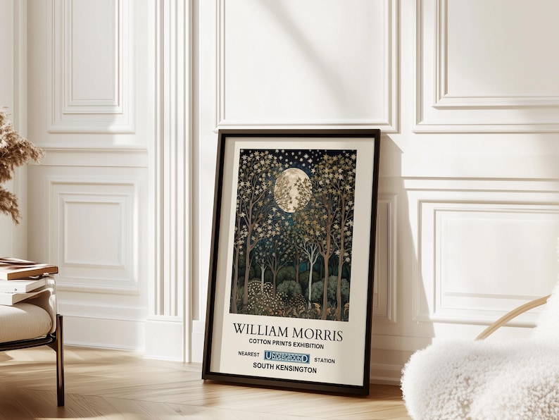 William Morris Moon Forest Print, Botanical Night Scene (A4 to A2) image 6