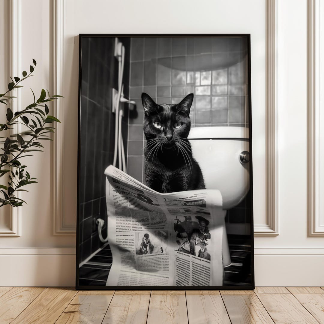 Cat on Toilet Art Print: Funny Bathroom Decor (multiple Sizes) - Etsy