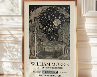 William Morris Forest Art Print: Moon and Stars Night Scene