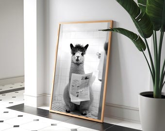 Grappige lama badkamerkunst: toilethumor muurdecoratieprint