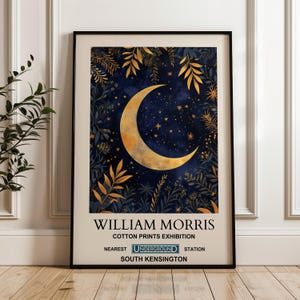 William Morris Moon And Stars Art Print - william morris wall art, william morris art print, moon art print, starry sky print, night print