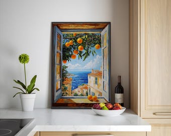 Kitchen Wall Art Print: Orange Tree by the Italian Coast - Pastel Colors