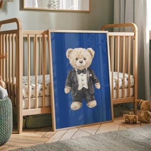 Navy teddybeer Art Print - oud geld kinderkamer, marine kinderkamerinrichting, oud geld kinderkamer kunst aan de muur, marine kunstafdrukken, blauwe kinderkamerinrichting