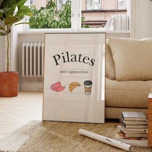 Pilates and Cappucchinos Art Print - pilates wall art, pilates girl art print, reformer pilates, pilates decor, pilates inspired art