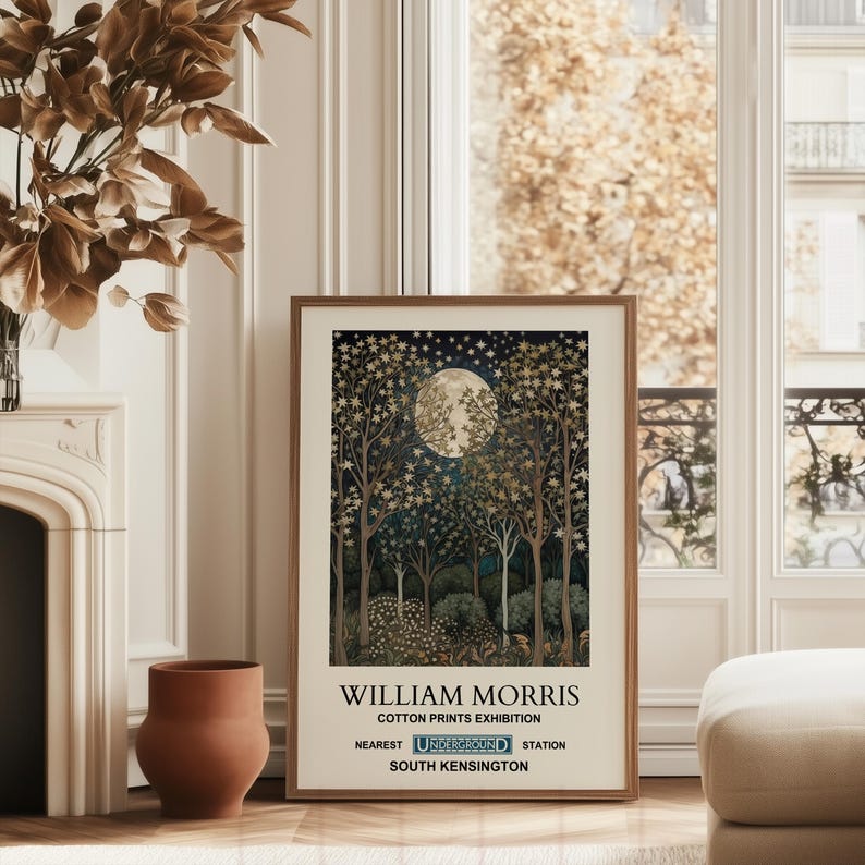 William Morris Moon Forest Print, Botanical Night Scene (A4 to A2) image 4