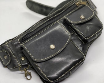 Leather biker waist bag, waist holster, drop  bag, fanny pack