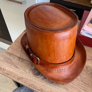 HIGHWAY LEATHER Handcrafted Brown Leather Top Hat – Shapeable Brim & Crown