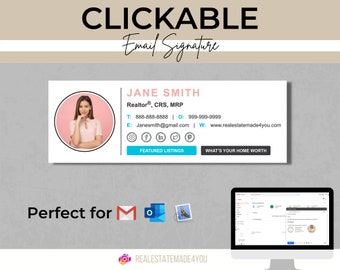 Clickable Email Signature V2, Custom Gmail Signature, Real Estate Marketing, Customizable HTML Email Signature