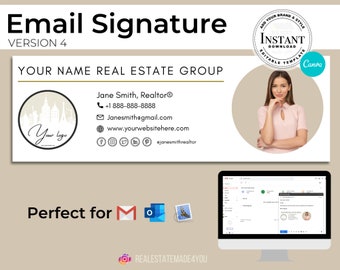 Email Signature V4, Editable in Canva, Custom Gmail Signature, Real Estate Marketing, Fully Customizable PNG Email Signature