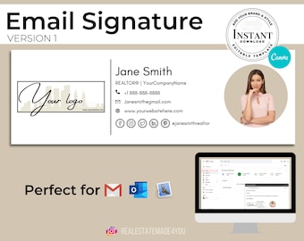 Email Signature, Editable in Canva, Custom Gmail Signature, Real Estate Marketing, Fully Customizable PNG Email Signature