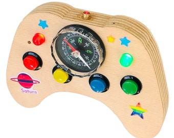 Tablero de actividades de madera con forma de nave espacial: juguete sensorial Montessori para niños pequeños