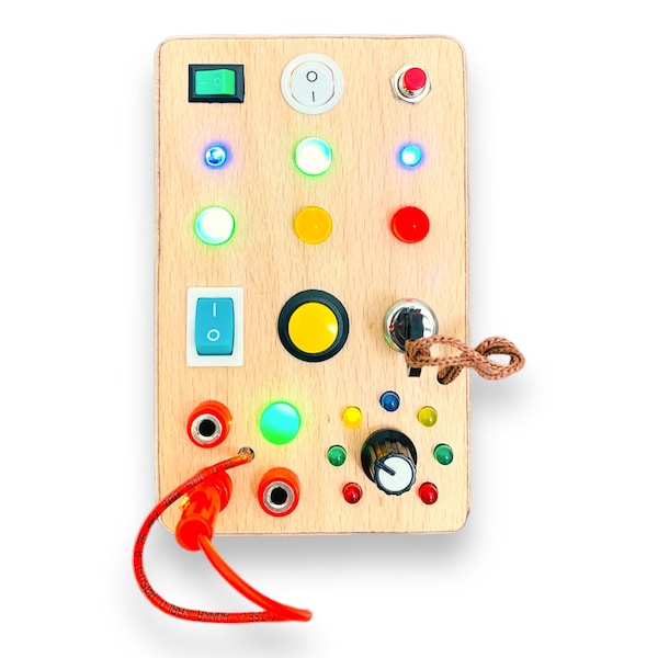 Jouet de voyage sensoriel rotatif pour bébé Tableau occupé pour tout-petit avec lumières LED Boutons et interrupteurs || Cadeau fait main pour tout-petit