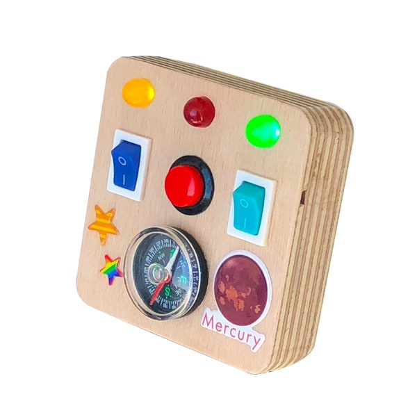 Tablero de actividades Montessori para niños pequeños: juguete de viaje con interruptor de luz y brújula.