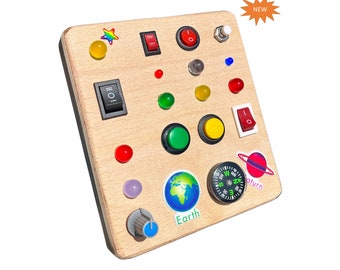 Handmade Wooden Montessori Busy Board | Button & Switch Fidget Toy