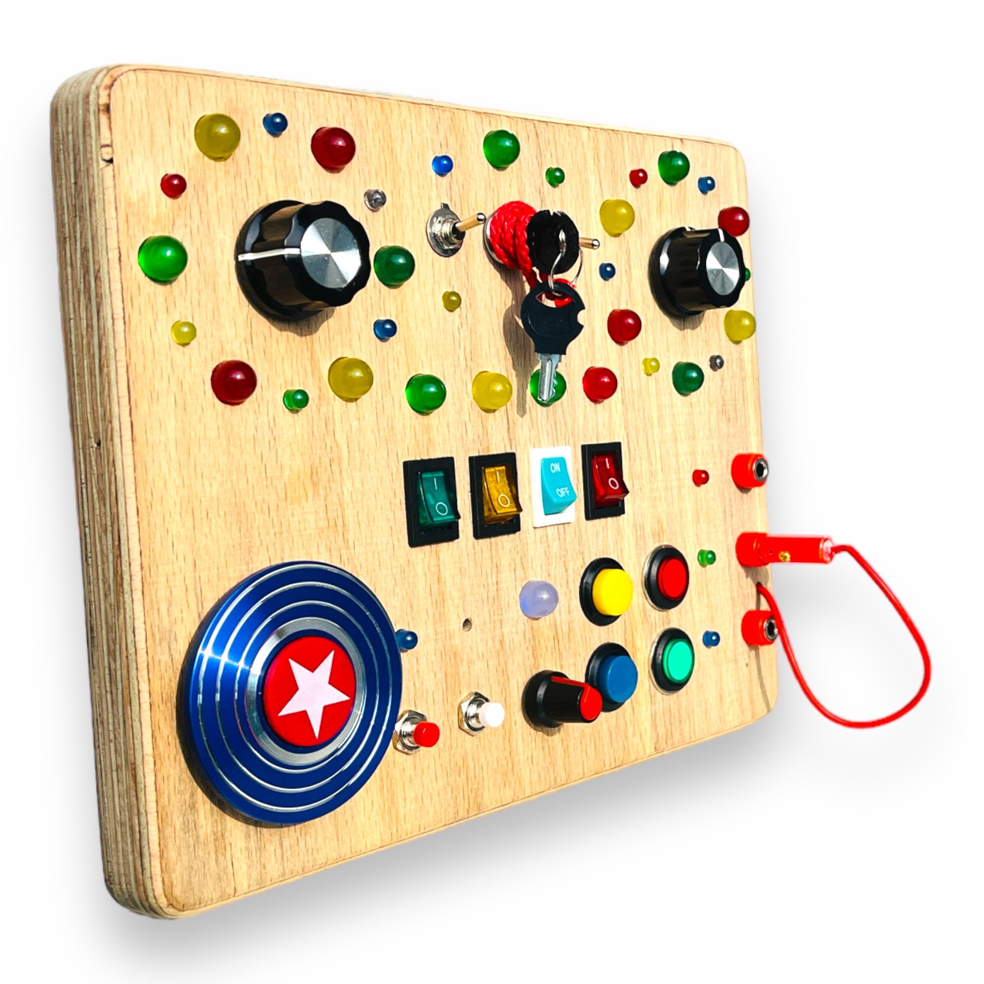 Wooden Montessori Busy Board With Radio Knobs, Fidget Spinner, Toddler ...