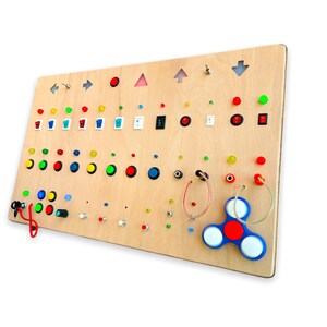 Mega Montessori Baby Toy Wooden Wall Busy Board for Toddlers with a lot of buttons, switches and lights. || Handmade gift for Kids & Toddler