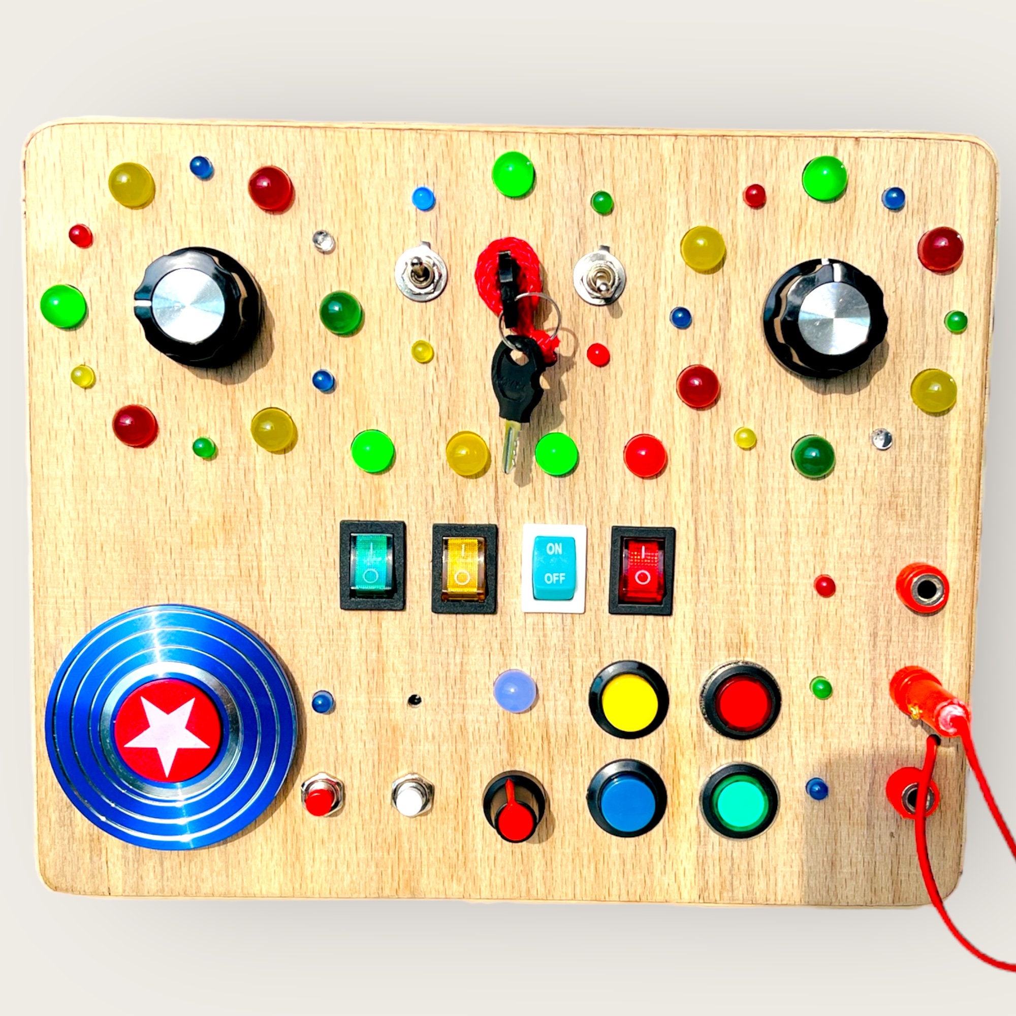 Wooden Montessori Busy Board With Radio Knobs, Fidget Spinner, Toddler ...