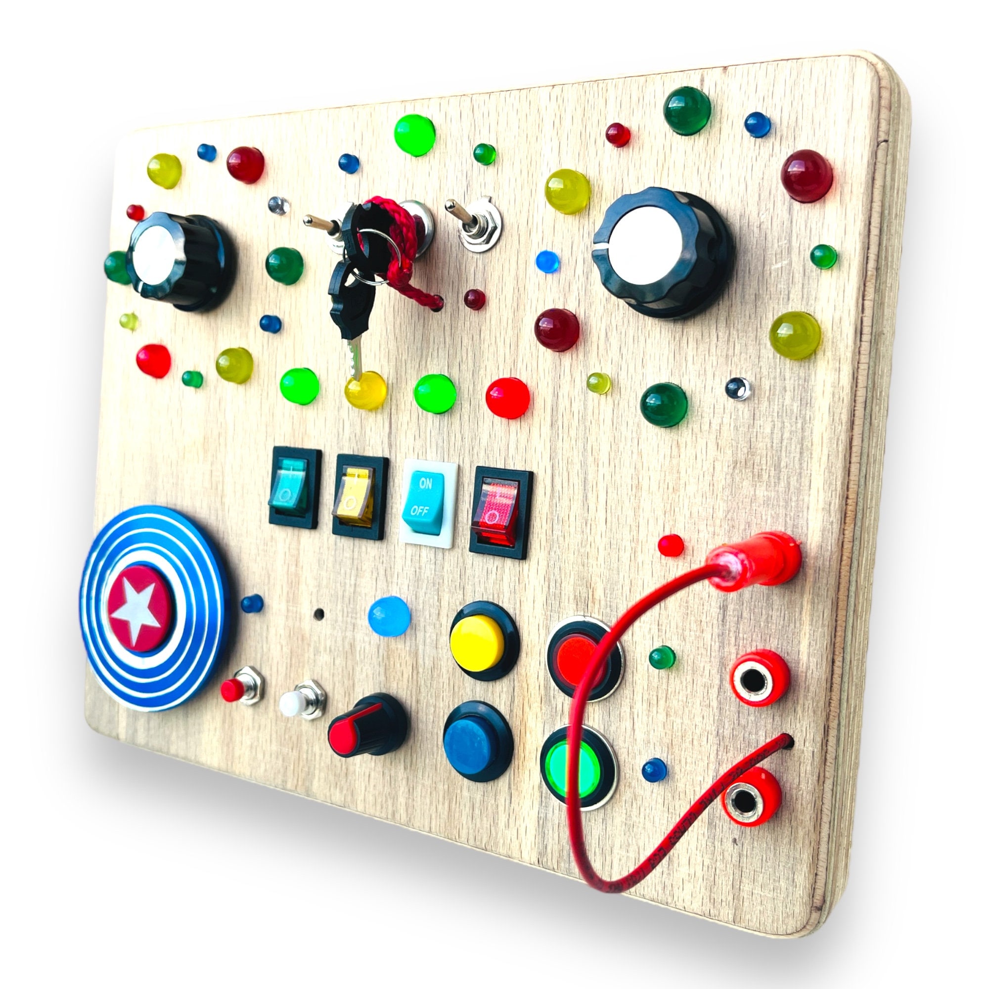 Wooden Montessori Busy Board With Radio Knobs, Fidget Spinner, Toddler ...
