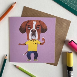 Cartão ilustrado de felicitações para cães Party Boxer – Branco dentro para qualquer ocasião – Impresso em cartão reciclado