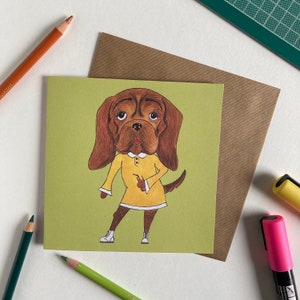 Cartão ilustrado de felicitações para cães Party Spaniel - interior em branco para qualquer ocasião - impresso em cartão reciclado