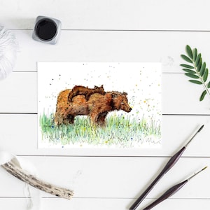 te quiero mucho oso! Hermosa tarjeta de felicitación de oso bebé, hecha a mano, acuarela y tinta, nuevo bebé, día del padre, día de la madre