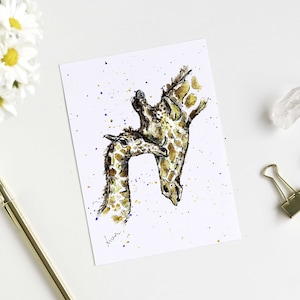 Tu paries que la girafe je t'aime ! Carte de voeux douce maman et bébé girafe, belle aquarelle et encre, fête des mères, nouveau bébé, félicitations