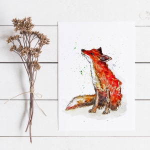 Curious fox! Fox watercolour greeting card, handmade cards, watercolour and ink, blank card, fun fox, sweet fox card, cute animal cards