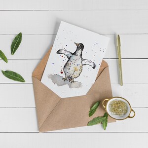 Câlins de pingouin ! Carte de voeux câlin pingouin doux, fait main, aquarelle et encre, aquarelle pingouin, carte miss you, envoi carte câlins