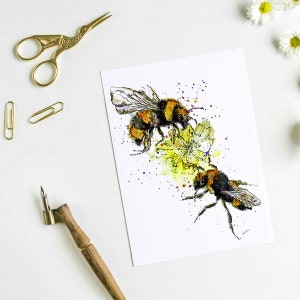 Siamo lunghi insieme! Cartolina d'auguri dell'acquerello dell'ape, carta fatta a mano, acquerello e inchiostro, nuova casa, anniversario, api e fiori, natura
