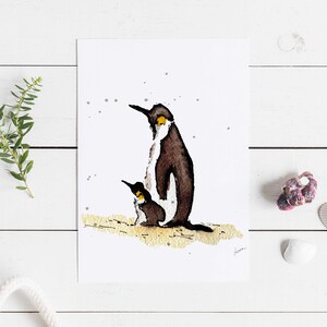 Waddle je fais sans toi! Carte de voeux bébé pingouin doux, aquarelle et encre, maman et bébé pingouin, carte fête des mères, carte fête des pères