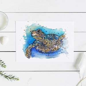 Shell yeah! Sea turtle watercolour greeting card, handmade, watercolour and ink, colourful deep sea creatures, underwater animals, sealife