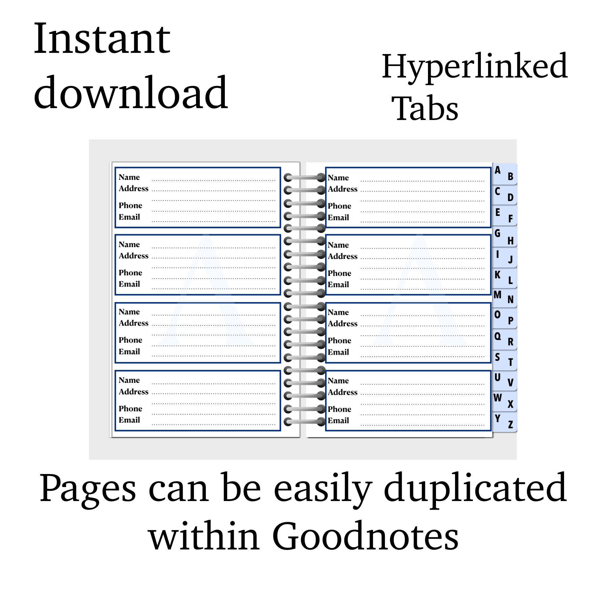 Digital Address Book for Use With Goodnotes Instant Download Editable