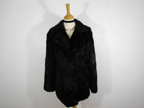 1960s black genuine coney rabbit fur vintage coat… - image 2