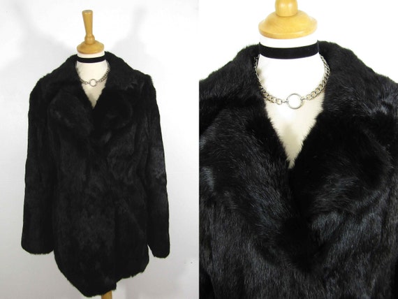 1960s black genuine coney rabbit fur vintage coat… - image 1