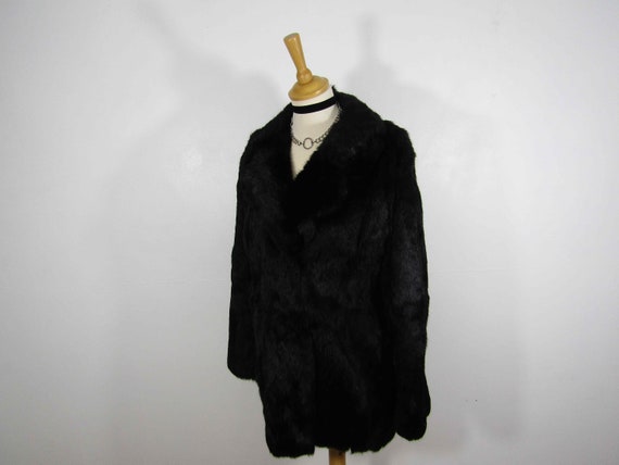 1960s black genuine coney rabbit fur vintage coat… - image 5