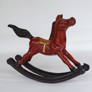 Vintage Hand Painted Cast Iron Rocking Horse 5 1/2"