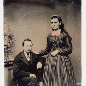Victorian Era Hand-tinted Tintype - Young Couple 1/6&quot; Plate