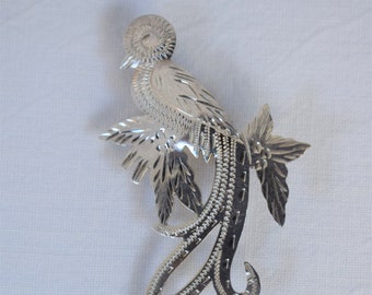 Vintage 900 Silver Guatemala Quetzal Bird Brooch 2 1/8"