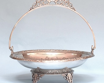 Late Victorian Quadruple Silver Plate Bridal Basket, Rockford Silver Company,  10" x 11"