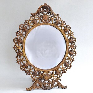 Miroir Antique Rococo en Fonte Dorée avec Chevalet, 14"