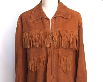 Vintage 1970s Suede Fringe Jacket, Unlined, Unisex (women's size 8)