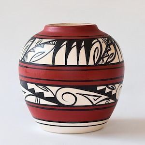 Curtis Yanito Navajo Hand Painted Pot With Abstract Design, Signed, 6"