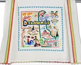 Catstudio "Delaware" Tea Towel, Screen Printed And Hand Embroidered 29x20