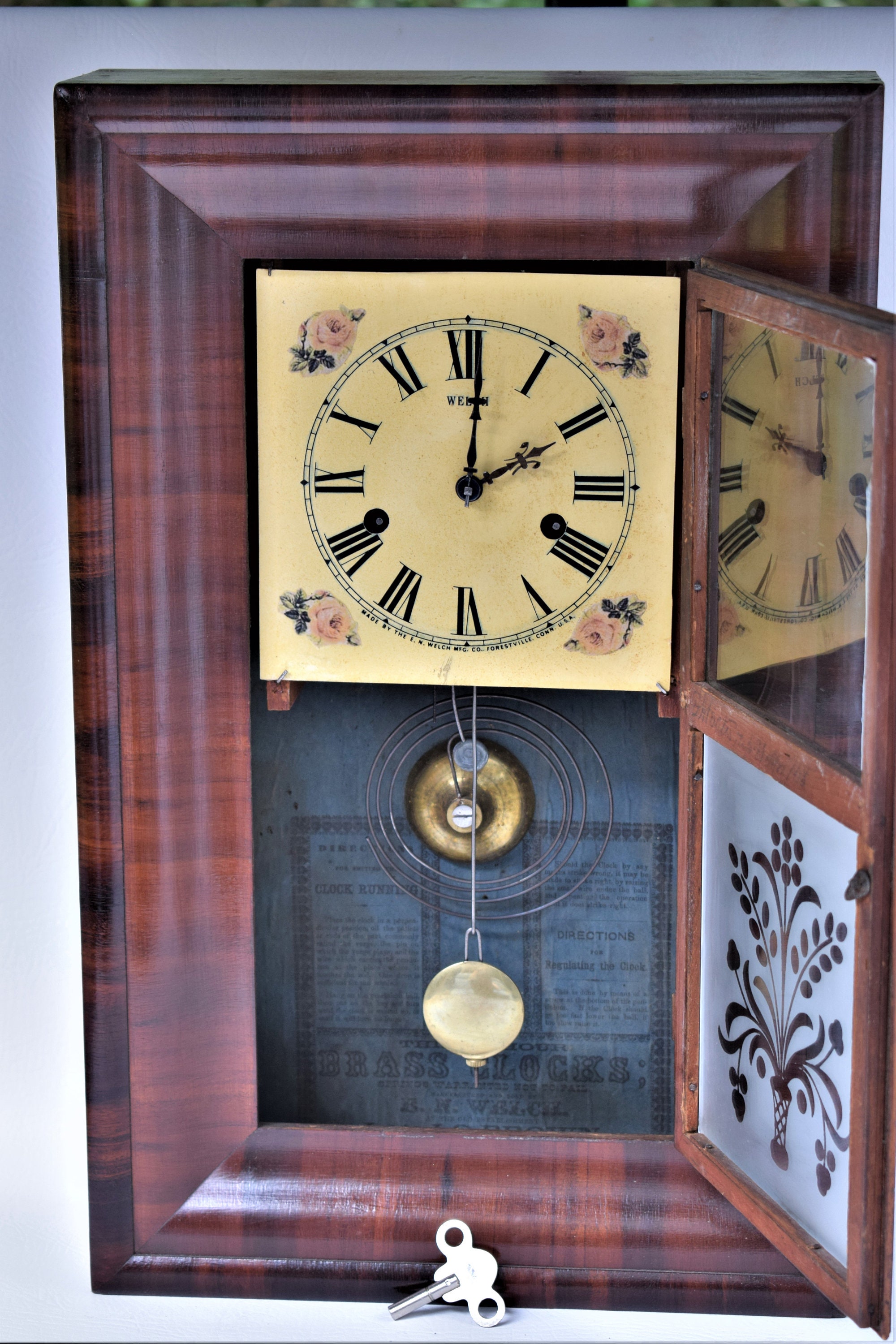 Early E.N. Welch 30 Hour Pendulum Ogee Shelf Clock- Working 19 X
