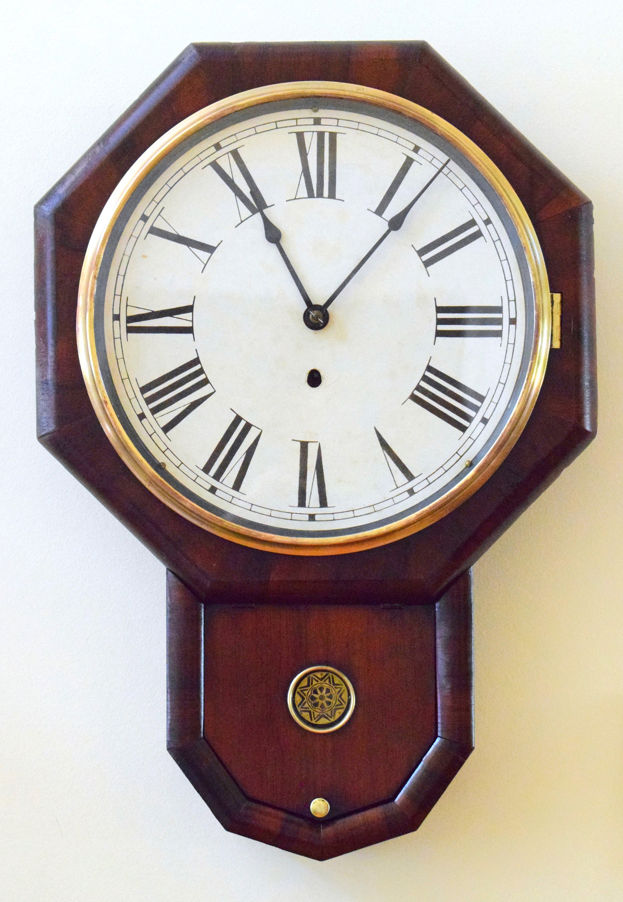 William L Gilbert Clock Co. 12" Rosewood Drop Octagon Pendulum Wall ...
