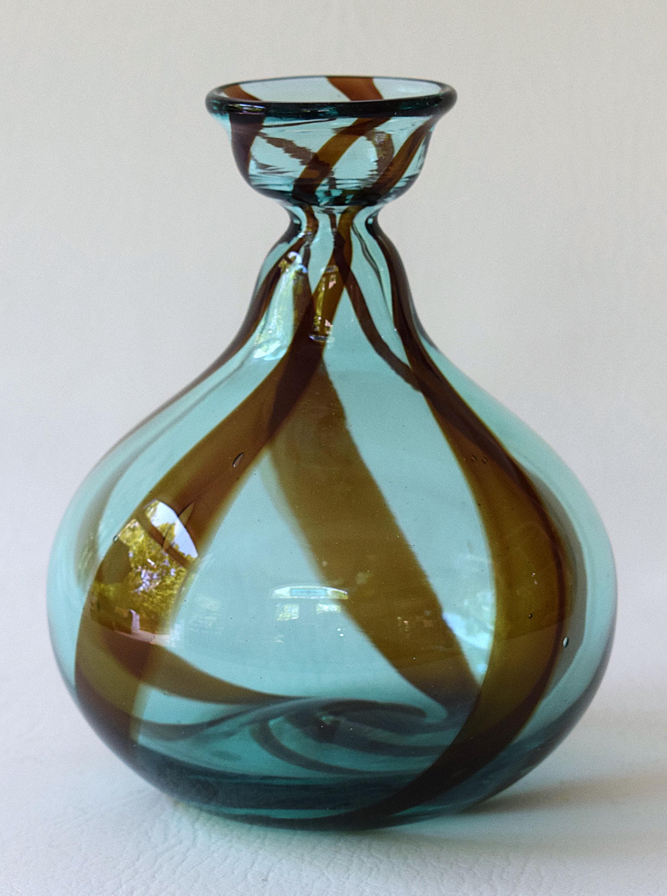 Don Shepard for Blenko, Hand Blown Swirl Glass Balloon Vase, 1982, 7 ...